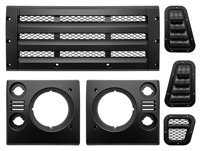 Bearmach Face Lift Kit - Satin Black 4 Bar Grille